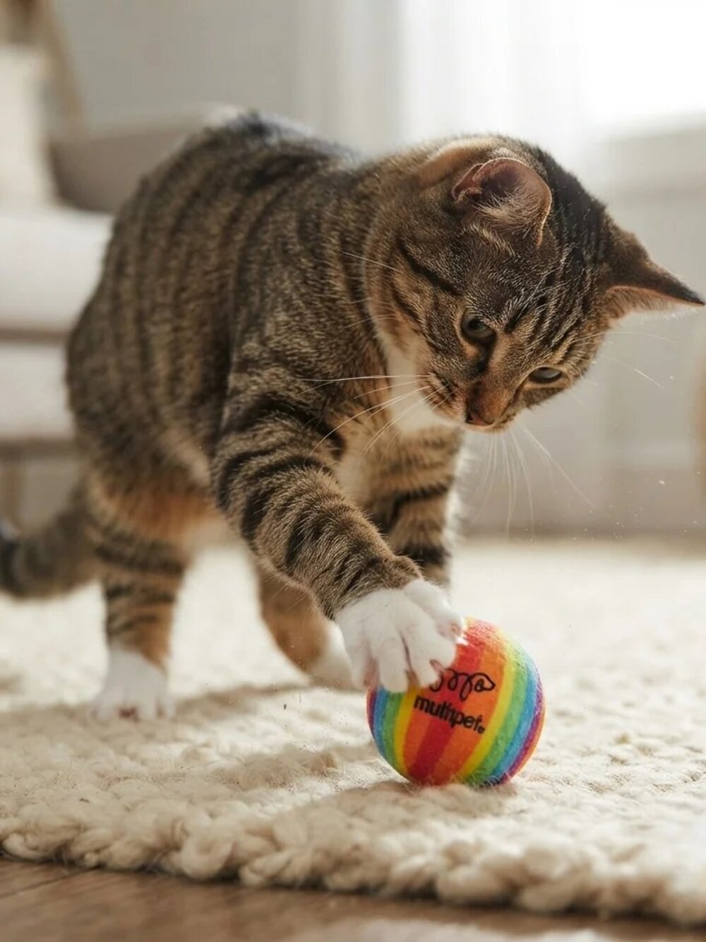 Multipet Rainbow Tennis Ball Cat Toys with Bells, 2-Pack
